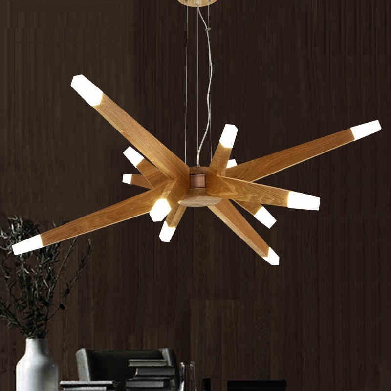 Moderne zeitgenössische Pendelleuchte aus Holz mit 12 Lichtern