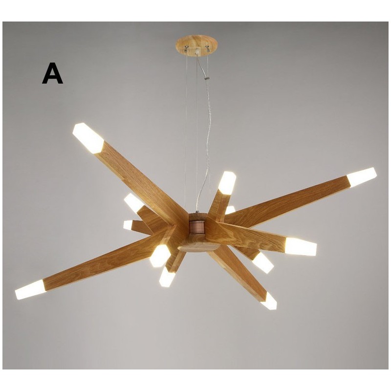 Moderne zeitgenössische Pendelleuchte aus Holz mit 12 Lichtern