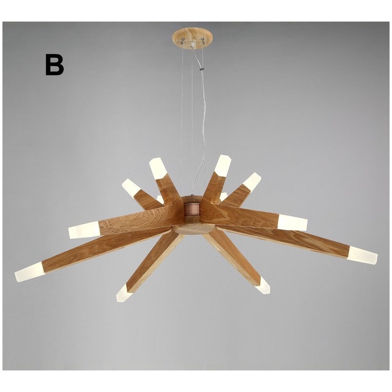 Moderne zeitgenössische Pendelleuchte aus Holz mit 12 Lichtern