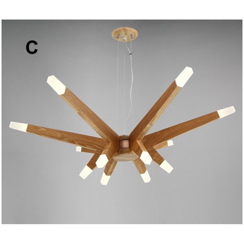 Moderne zeitgenössische Pendelleuchte aus Holz mit 12 Lichtern