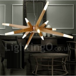 Moderne zeitgenössische Pendelleuchte aus Holz mit 12 Lichtern