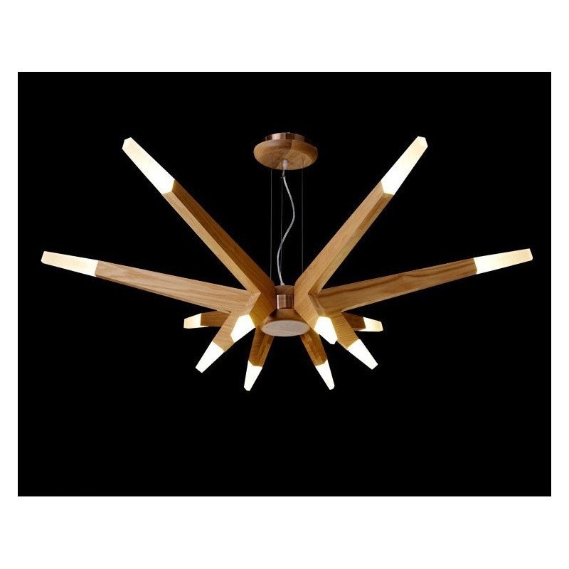 Moderne zeitgenössische Pendelleuchte aus Holz mit 12 Lichtern