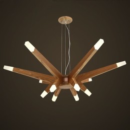 Moderne zeitgenössische Pendelleuchte aus Holz mit 12 Lichtern