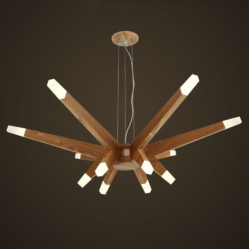 Moderne zeitgenössische Pendelleuchte aus Holz mit 12 Lichtern