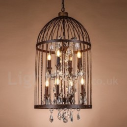 Retro Vintage Metall 8 Licht Vogelkäfig Pendelleuchte