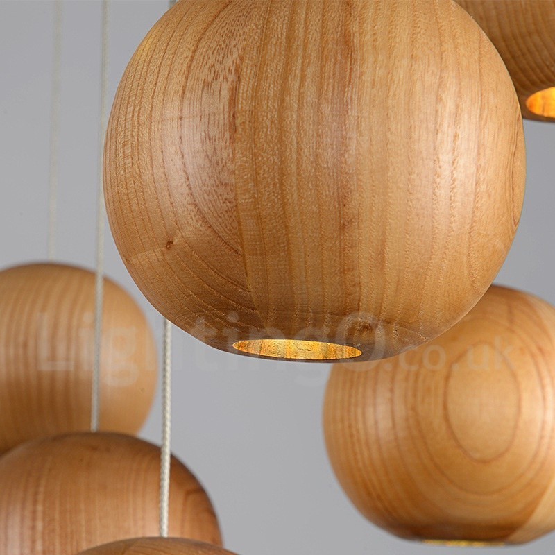 Rustikale Lodge-Pendelleuchte aus Holz in Kugelform