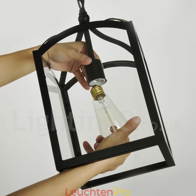 Rustikale Lodge-Pendelleuchte aus Metall mit Glasschirm