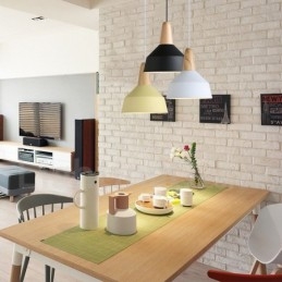 Moderne zeitgenössische Holz Metall Multi Farben Pendelleuchte
