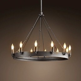 Pendelleuchte aus Eisen im Retro-Stil mit 12 Lichtern in Kerzenfunktion