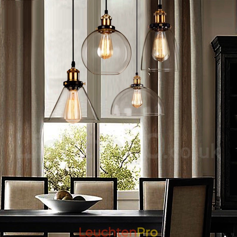 Retro Vintage Pendelleuchte mit Glasschirm Lampe