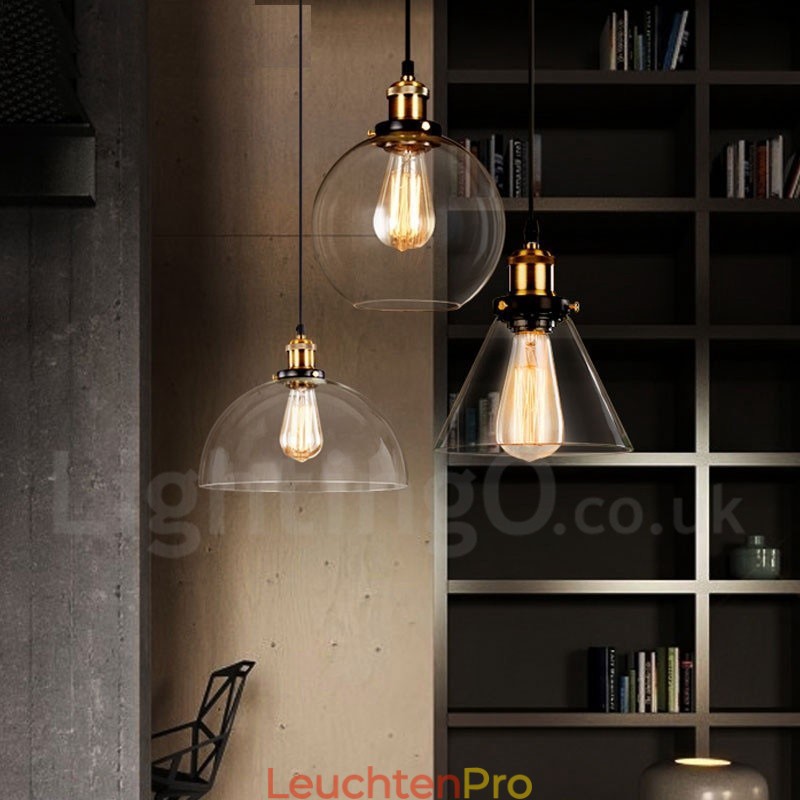 Retro Vintage Pendelleuchte mit Glasschirm Lampe