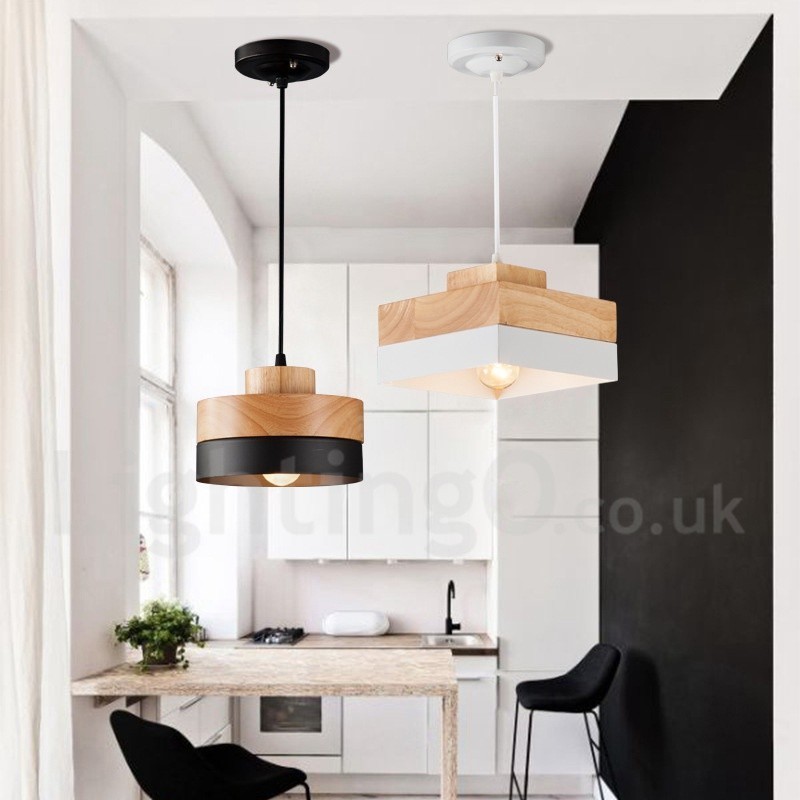 Moderne zeitgenössische Holz Metall Holz Pendelleuchte