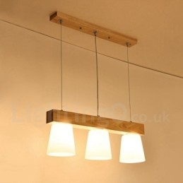 Moderne Pendelleuchte aus Holz mit 3 Lichtern