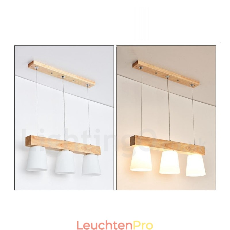 Moderne Pendelleuchte aus Holz mit 3 Lichtern