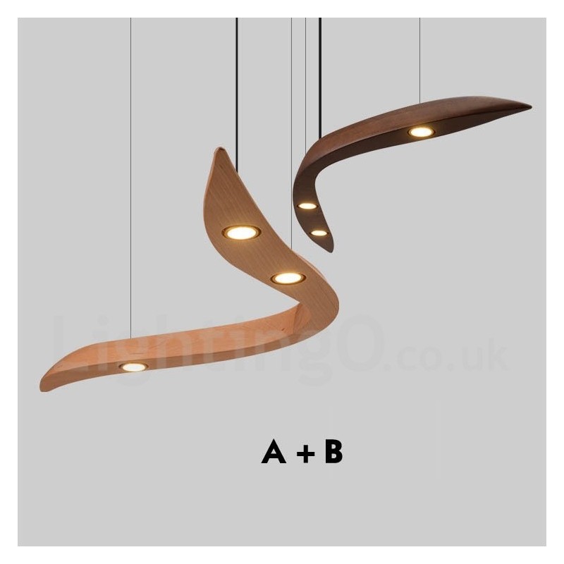 Moderne zeitgenössische Pendelleuchte aus Holz mit 3 Lichtern