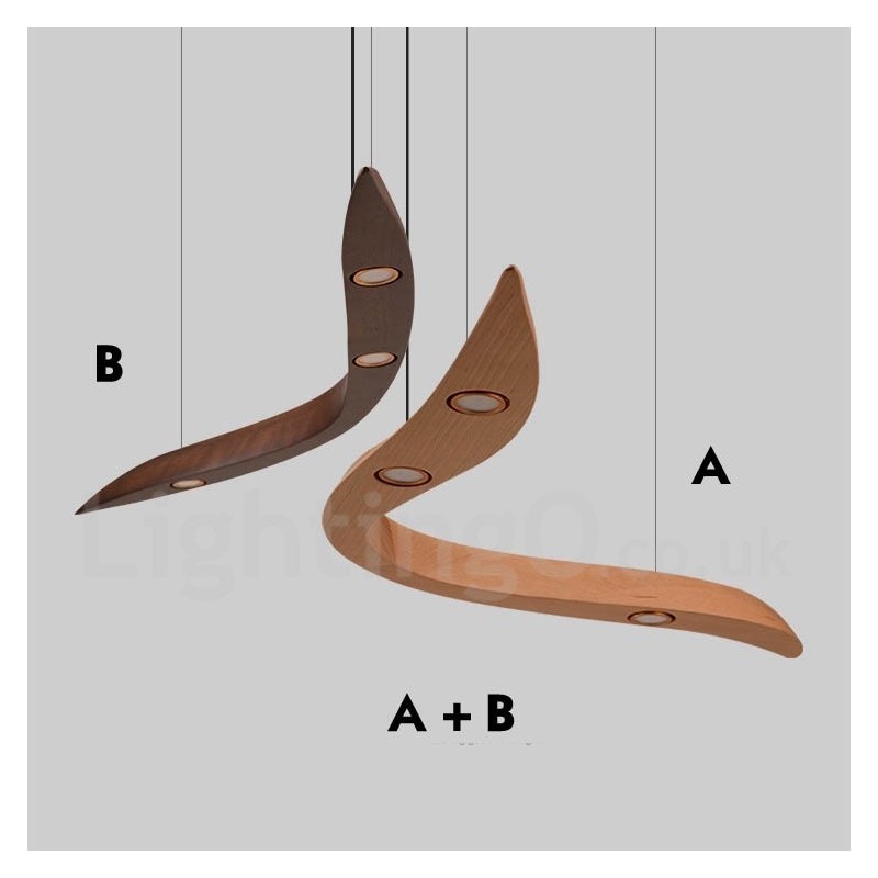 Moderne zeitgenössische Pendelleuchte aus Holz mit 3 Lichtern