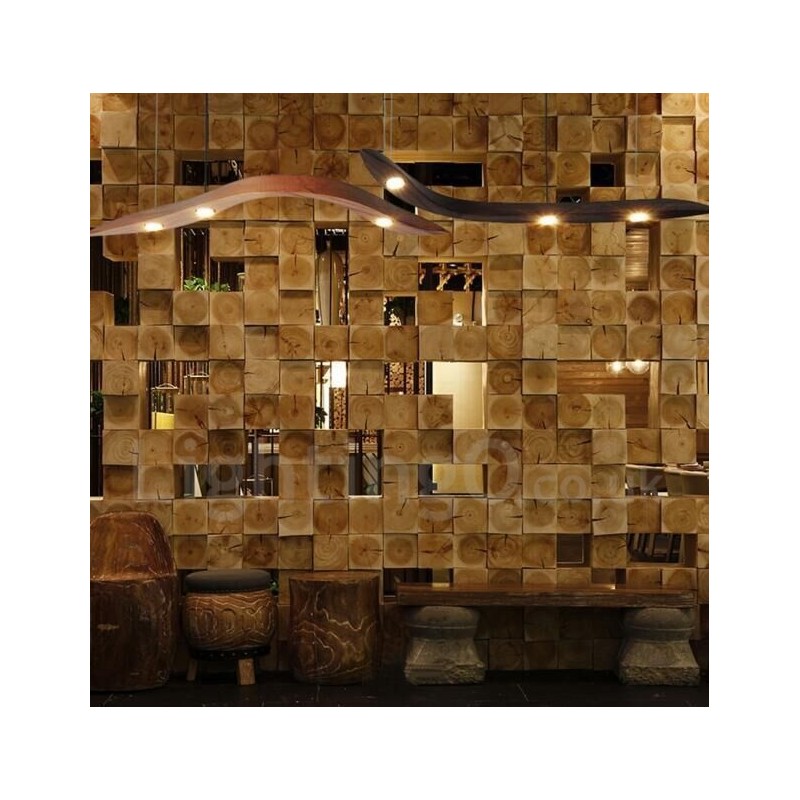 Moderne zeitgenössische Pendelleuchte aus Holz mit 3 Lichtern
