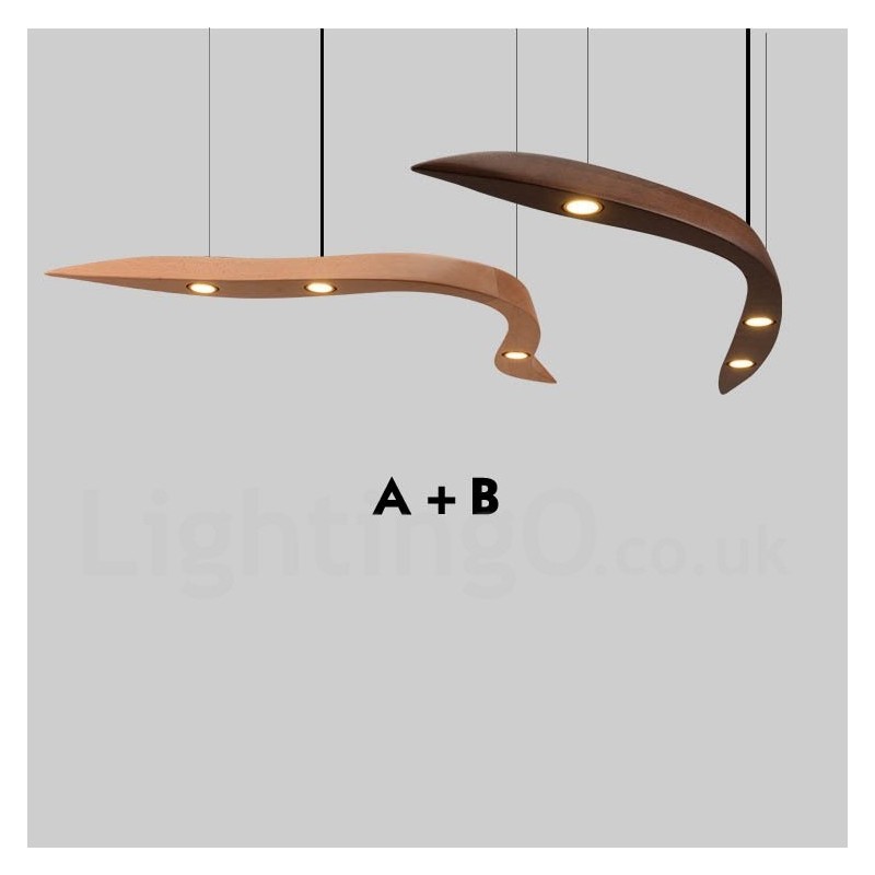 Moderne zeitgenössische Pendelleuchte aus Holz mit 3 Lichtern