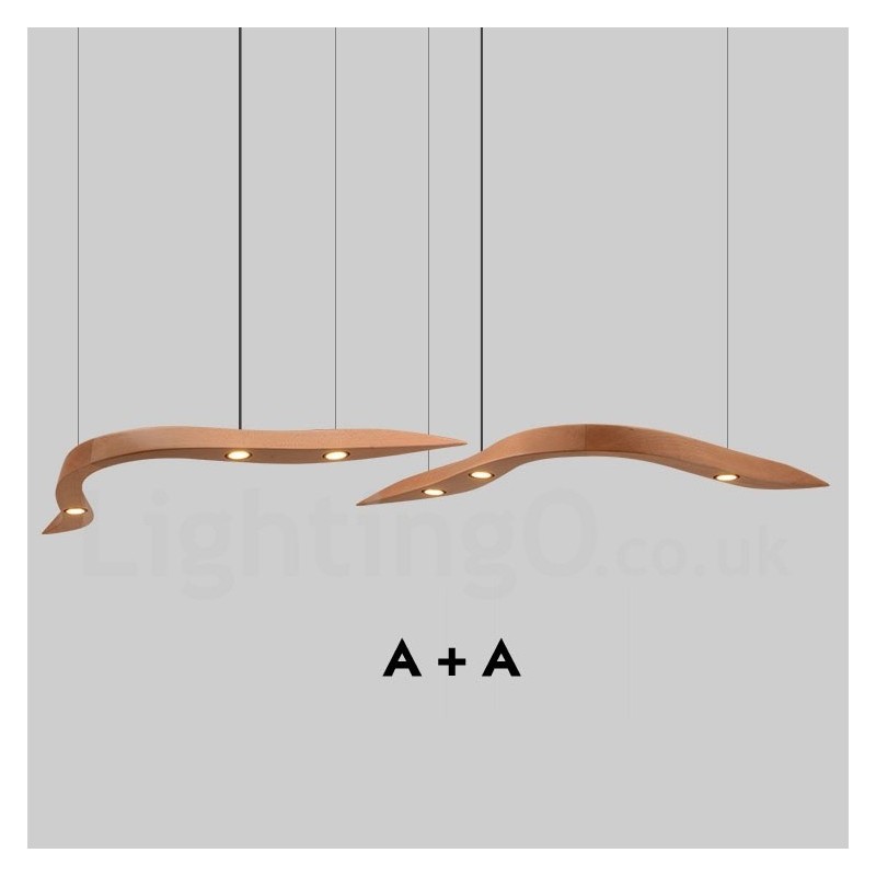 Moderne zeitgenössische Pendelleuchte aus Holz mit 3 Lichtern