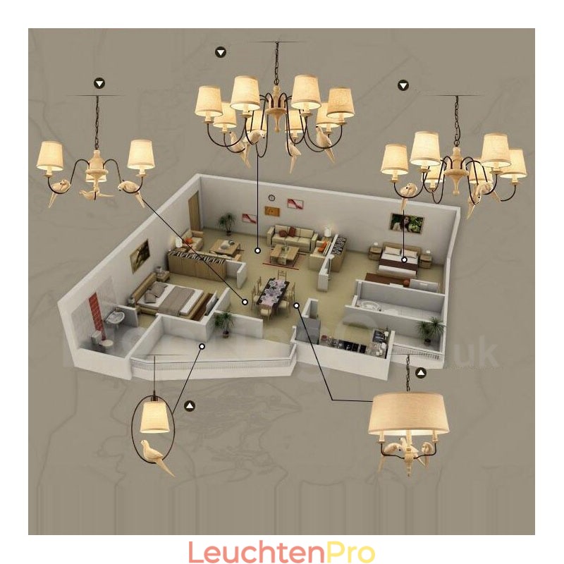 Rustikale Lodge Vintage-Pendelleuchte mit 6 Lichtern