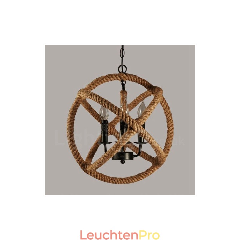 Country Hanfseil 3-flammige Vintage Pendelleuchte