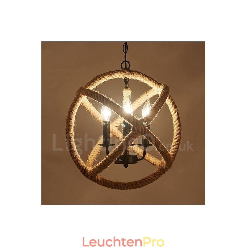 Country Hanfseil 3-flammige Vintage Pendelleuchte
