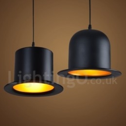 Schwarzes Metall Hutform 1 Licht Retro Vintage Pendelleuchte
