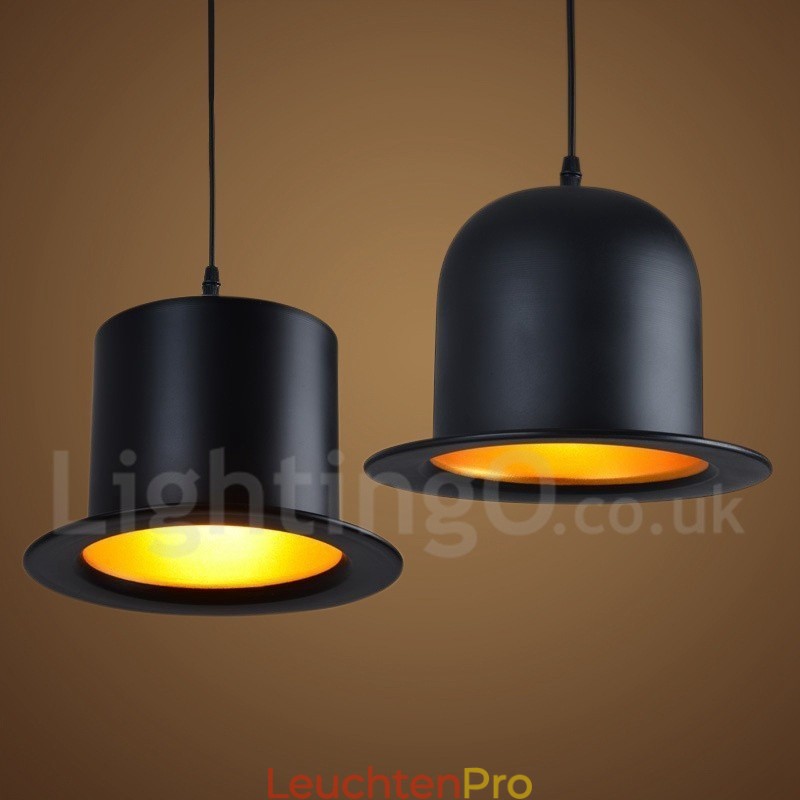 Schwarzes Metall Hutform 1 Licht Retro Vintage Pendelleuchte