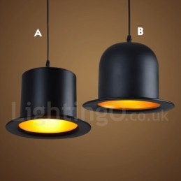 Schwarzes Metall Hutform 1 Licht Retro Vintage Pendelleuchte