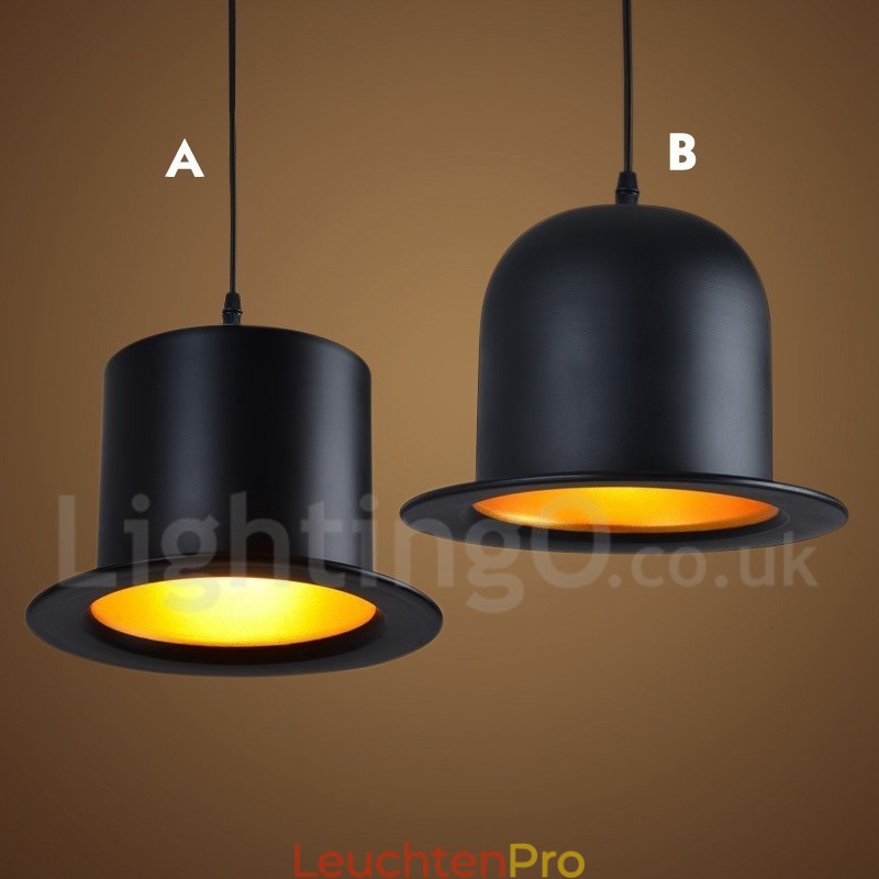 Schwarzes Metall Hutform 1 Licht Retro Vintage Pendelleuchte