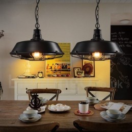 Retro Vintage Pendelleuchte aus schwarzem Metall