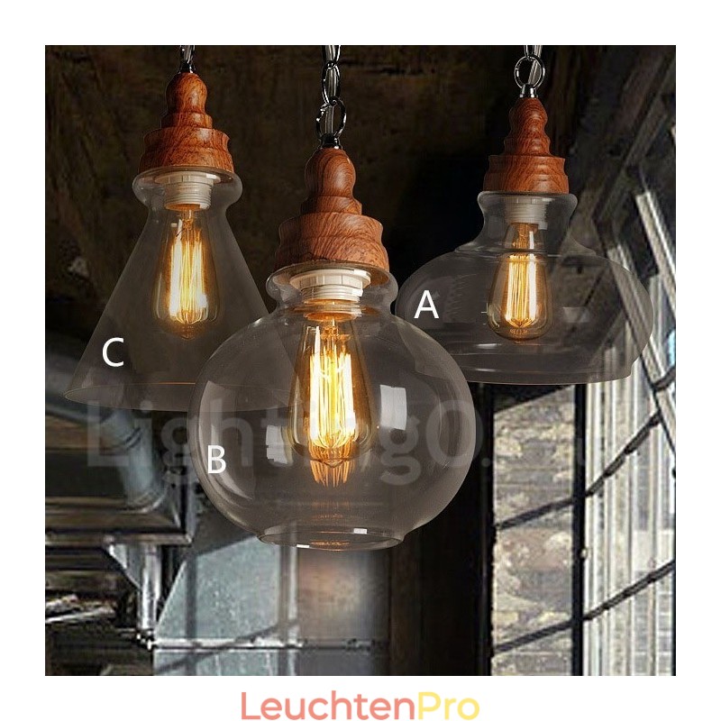 Retro Vintage Pendelleuchte mit Glasschirm Lampe