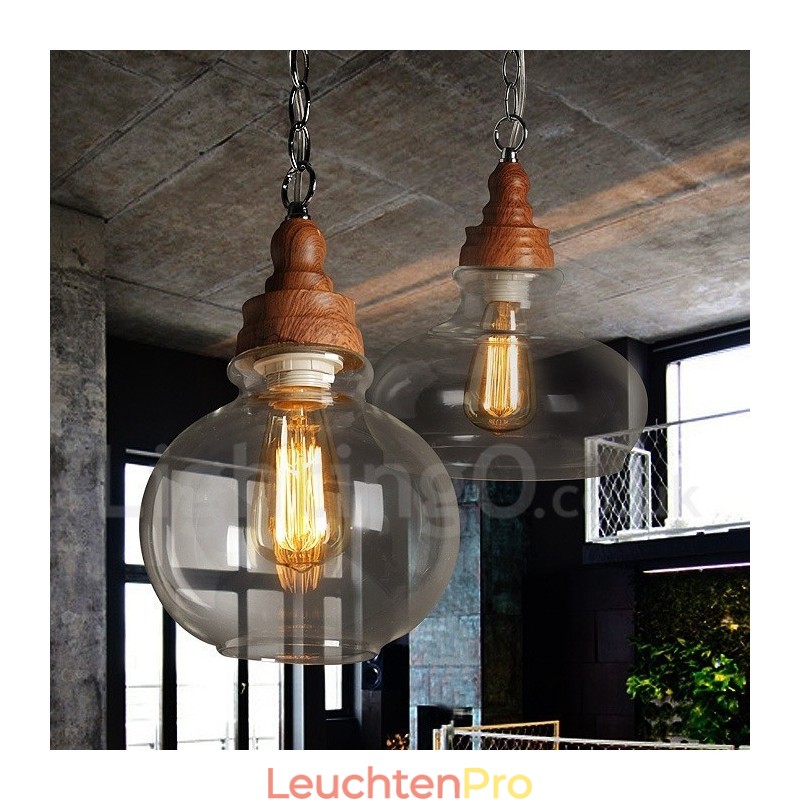 Retro Vintage Pendelleuchte mit Glasschirm Lampe