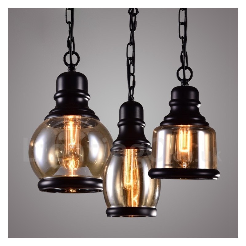 Retro Vintage Pendelleuchte mit Glasschirm Lampe