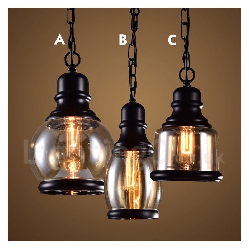Retro Vintage Pendelleuchte mit Glasschirm Lampe