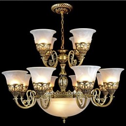 Bronze Kronleuchter Fünfzehn Lichter Moiré Glas Europäischen Retro