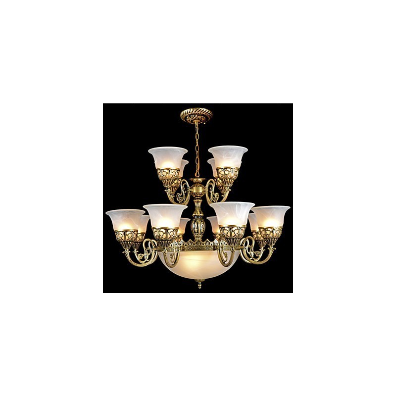 Bronze Kronleuchter Fünfzehn Lichter Moiré Glas Europäischen Retro