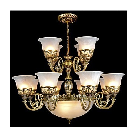 Bronze Kronleuchter Fünfzehn Lichter Moiré Glas Europäischen Retro Bronze Kronleuchter Fünfzehn Lichter Moiré Glas Europäischen Retro