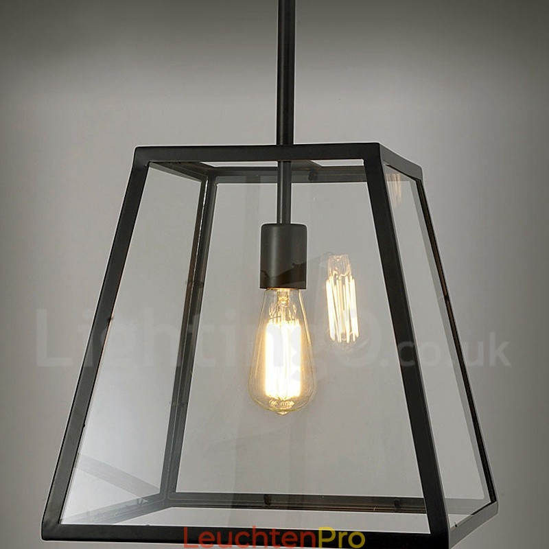 Vintage Pendelleuchte aus Metall mit Glasschirm