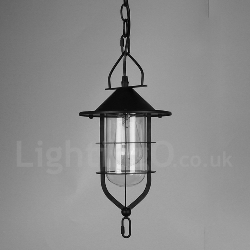 Vintage Pendelleuchte aus Metall mit Glasschirm