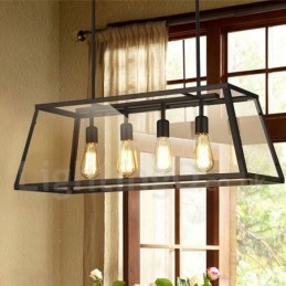 Rustikale Lodge Vintage-Pendelleuchte aus Metall mit Glasschirm