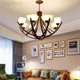 Rustikaler, integrierter Kronleuchter aus Metall mit 8 Lichtern im Lodge-Stil