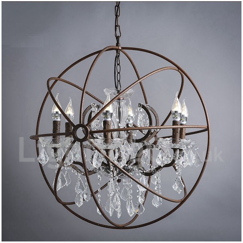 Durchmesser 60CM 80CM Vintage Kristall Malerei Metall Kronleuchter Rostige Farbe Pendelleuchte