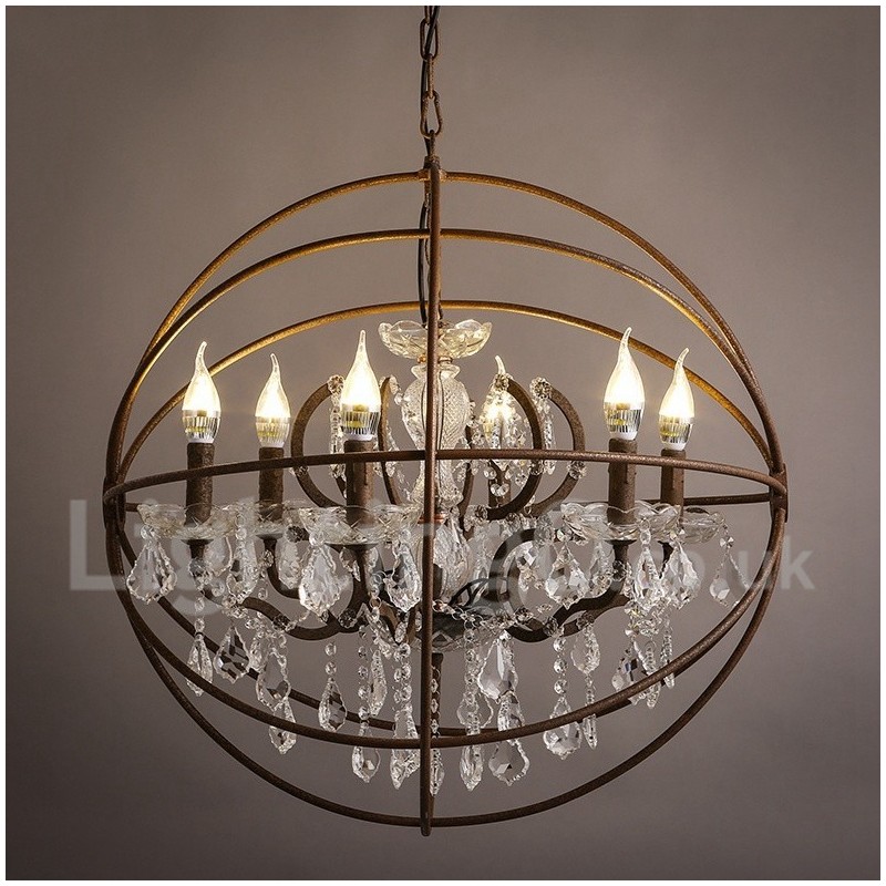 Durchmesser 60CM 80CM Vintage Kristall Malerei Metall Kronleuchter Rostige Farbe Pendelleuchte