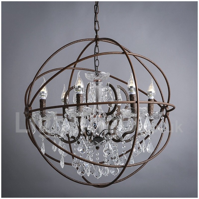 Durchmesser 60CM 80CM Vintage Kristall Malerei Metall Kronleuchter Rostige Farbe Pendelleuchte