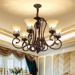 Rustikaler, integrierter Kronleuchter aus Metall mit 6 Lichtern im Lodge-Stil