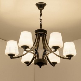 Rustikaler, integrierter Kronleuchter aus Metall mit 6 Lichtern im Lodge-Stil