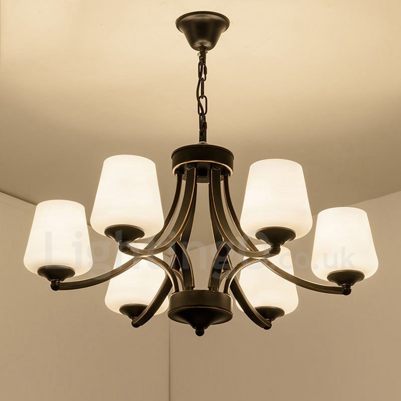 Rustikaler, integrierter Kronleuchter aus Metall mit 6 Lichtern im Lodge-Stil