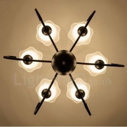 Rustikaler, integrierter Kronleuchter aus Metall mit 6 Lichtern im Lodge-Stil