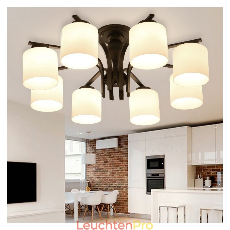8-flammiger integrierter Kronleuchter aus Metall mit Glasschirm